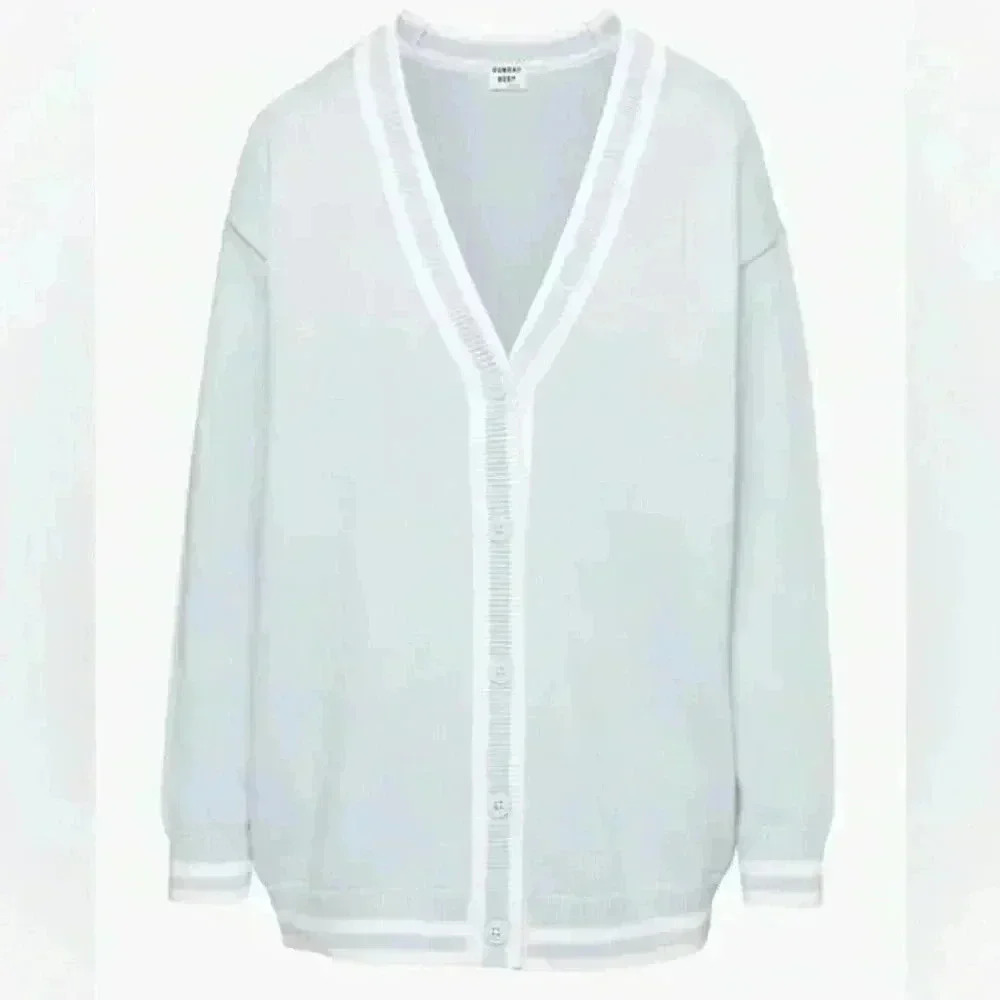 Sunday Best Lamora V-Neck Striped Button Front Cardigan Varsity Preppy Blue Sz S